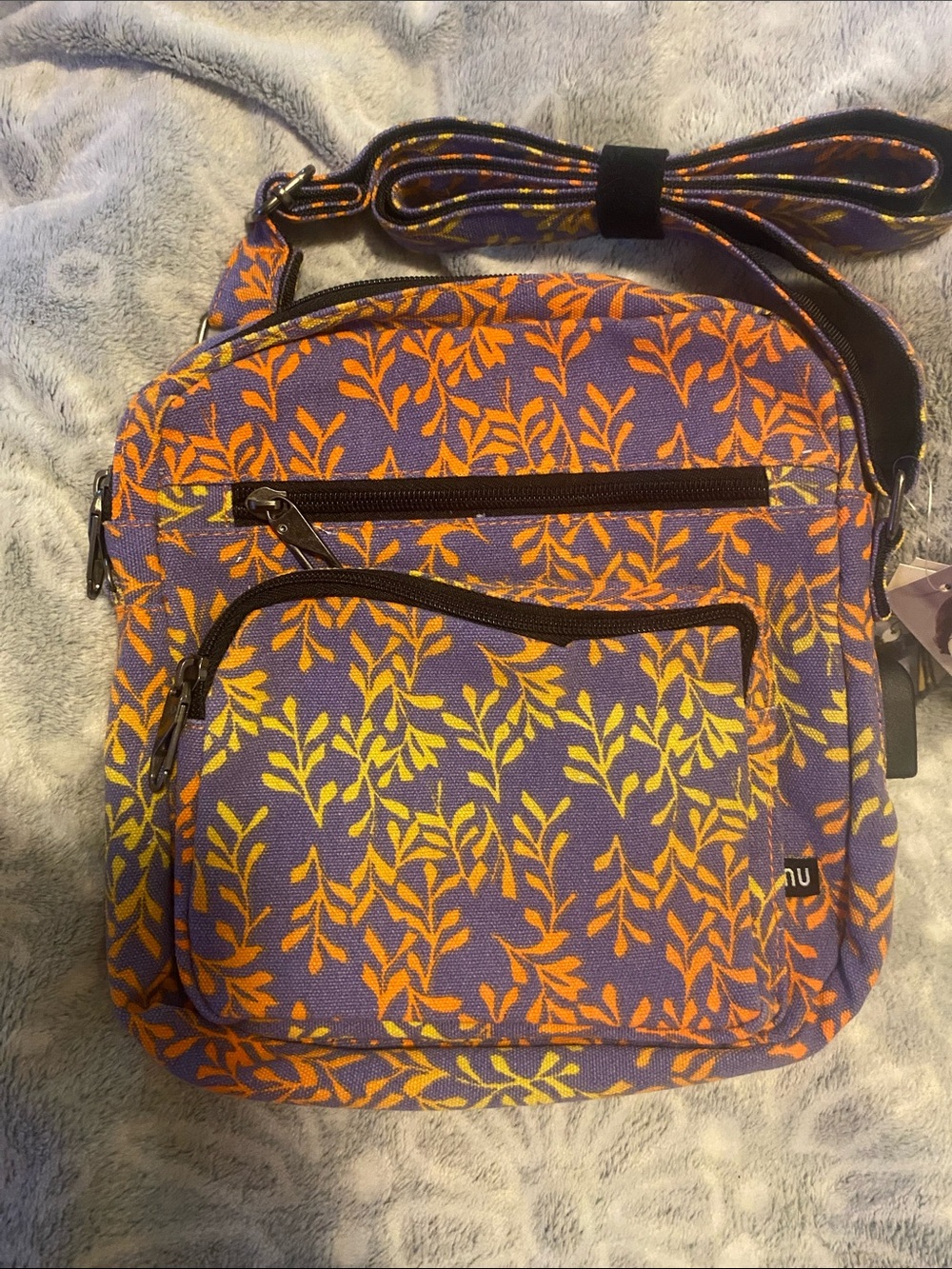Floral Purple & Orange Canvas Crossbody Bag